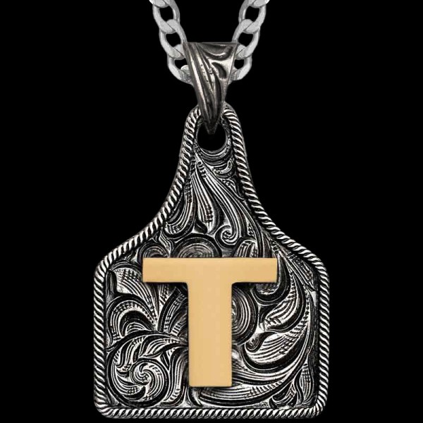 Texas Size Initial Cow Tag Necklace